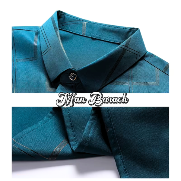 Camisa social masculina estampada, sem engomar e resistente a rugas. - Imagem 6