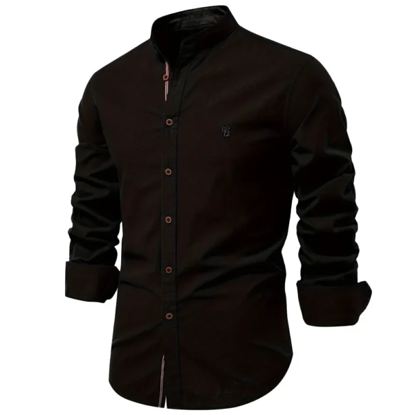 Camisa Masculina monocromática, 100% algodão, Gola alta. - Imagem 10