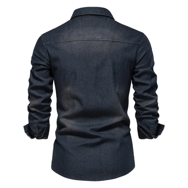 Camisa Denim De Algodão Elástico de Manga Longa, Estilo Cowboy Slim Fit. - Imagem 3
