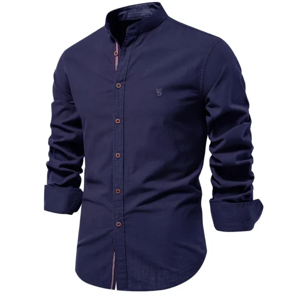 Camisa Masculina monocromática, 100% algodão, Gola alta. - Imagem 9