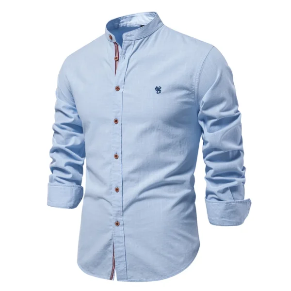 Camisa Masculina monocromática, 100% algodão, Gola alta. - Imagem 4