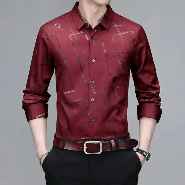 Camisa social masculina estampada, sem engomar e resistente a rugas. - Imagem 4