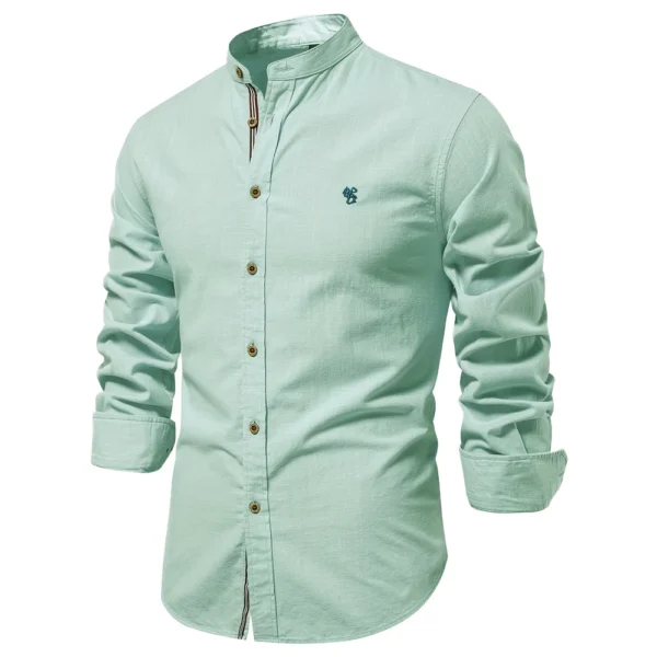 Camisa Masculina monocromática, 100% algodão, Gola alta. - Imagem 7